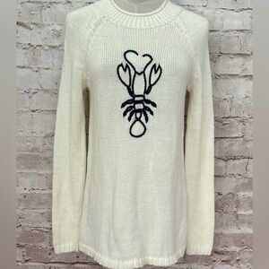 Talbots Cream Crewneck Sweater with Black Embroidered Motif